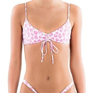 Bamba Swim Cindy Bikini Top Pink Leopard Print Tie Front Bralette Size L Large